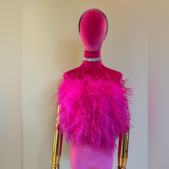 Ostrich feathers hot pink crop top. New - Picture 1 of 4